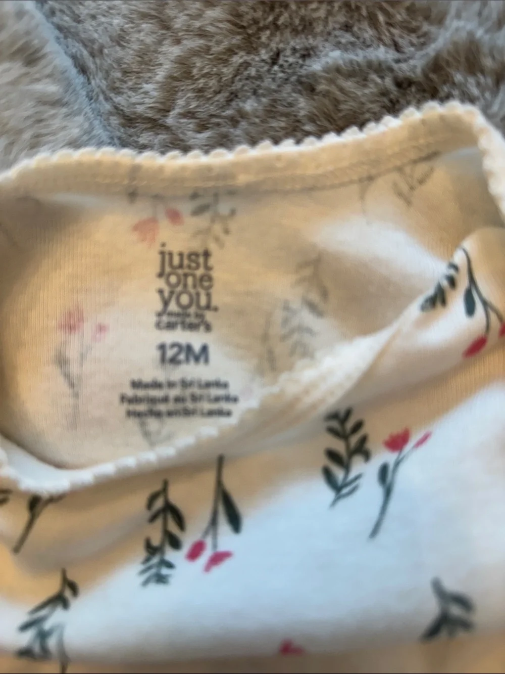 Carter's Cream Long-Sleeve Floral One-Piece with Pink and Green Print